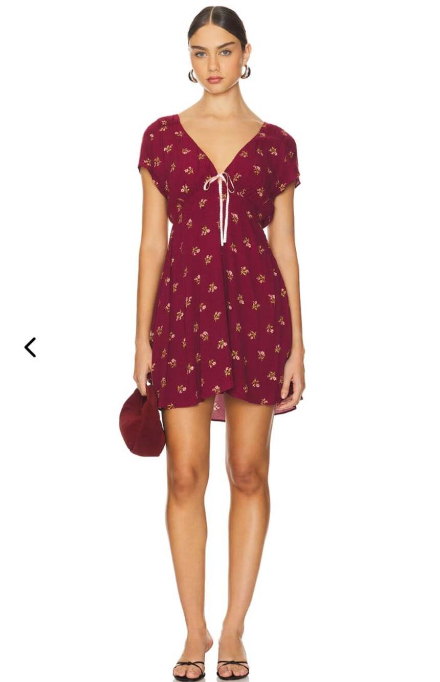 Free People NWT Everyone's Favorite Mini Dress in Red Floral Bow Size Medium
